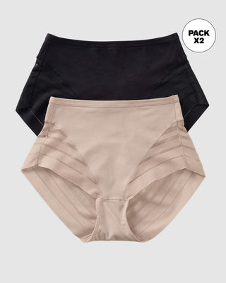 Paquete x 2 panty faja pantalón clásicos compresión moderada de abdomen#color_s01-negro-cafe-claro