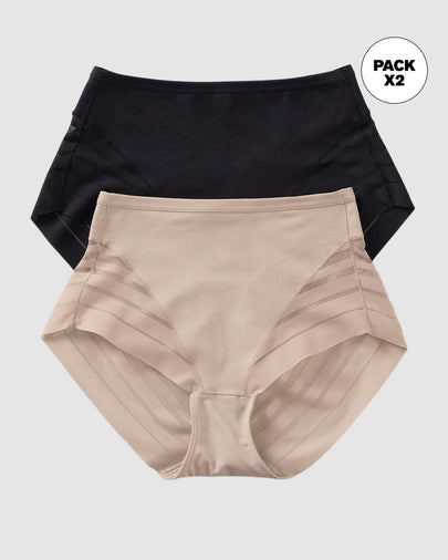 Paquete x 2 panty faja pantalón clásicos compresión moderada de abdomen#color_s01-negro-cafe-claro
