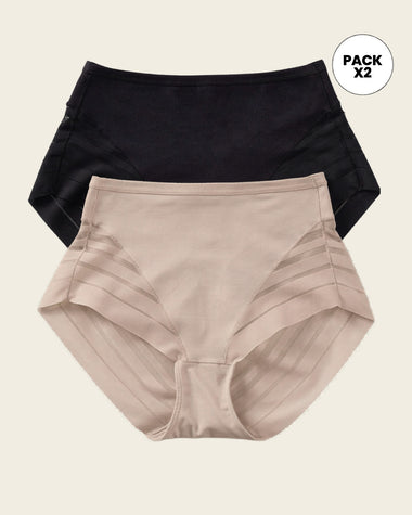 Paquete x 2 panty faja pantalón clásicos compresión moderada de abdomen#color_s01-negro-cafe-claro