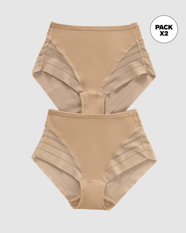 Paquete x 2 panties faja clásicos con control moderado de abdomen y bandas en tul