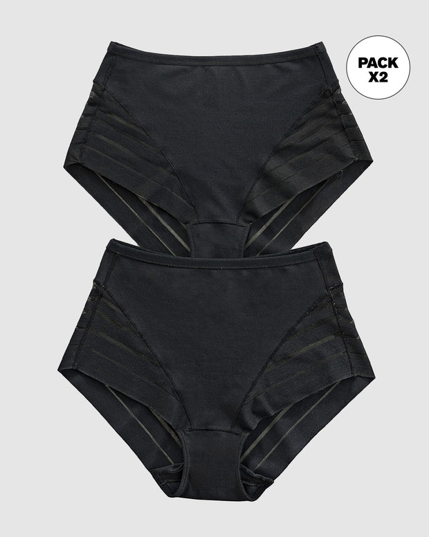 Paquete x 2 panties faja clásicos con control moderado de abdomen y bandas en tul