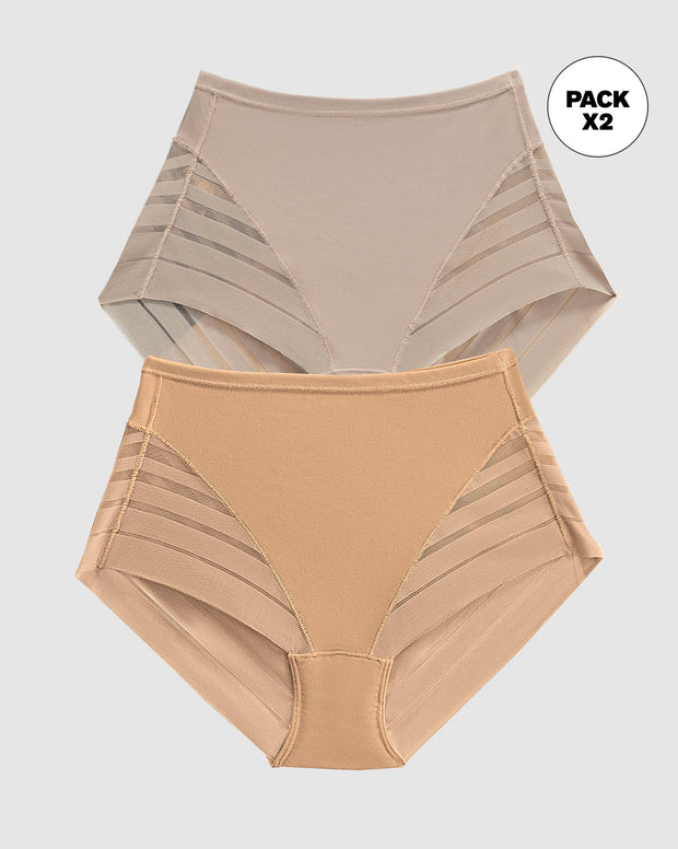 Paquete x 2 panties faja clásicos con control moderado de abdomen y bandas en tul