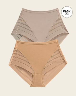 Paquete x 2 panties faja clásicos con control moderado de abdomen y bandas en tul#color_s05-surtido