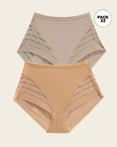 Paquete x 2 panties faja clásicos con control moderado de abdomen y bandas en tul#color_s05-surtido