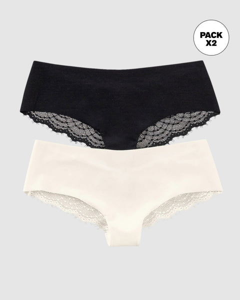 Paquetes x 2 panties cacheteros con encaje#color_s39-perla-negro