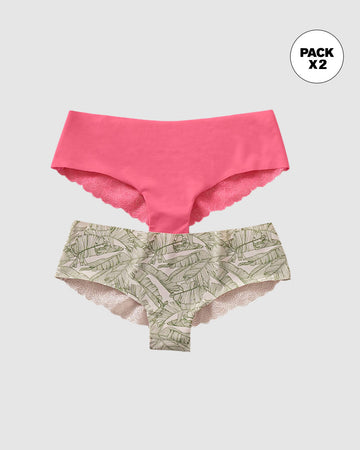 Paquetes x 2 panties cacheteros con encaje#color_s44-estampado-hojas-rosado