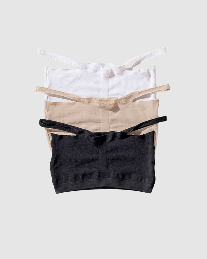 Paquete de 3 cómodos tops sin arco#color_999-blanco-negro-cafe-claro
