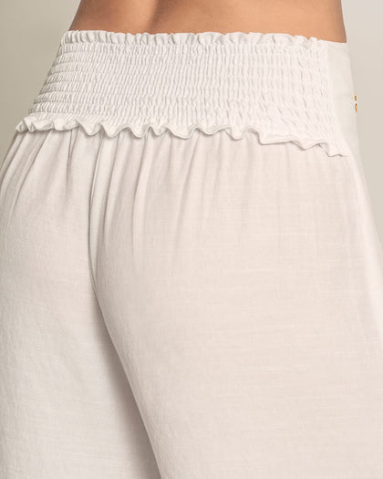 Pantalón playero tipo gaza anudable en el frente en algodón orgánico y rayón#color_000-blanco