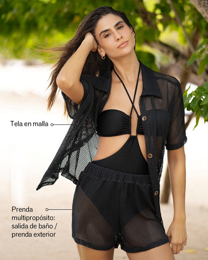 Camiseta en malla con botones tipo carey#color_700-negro