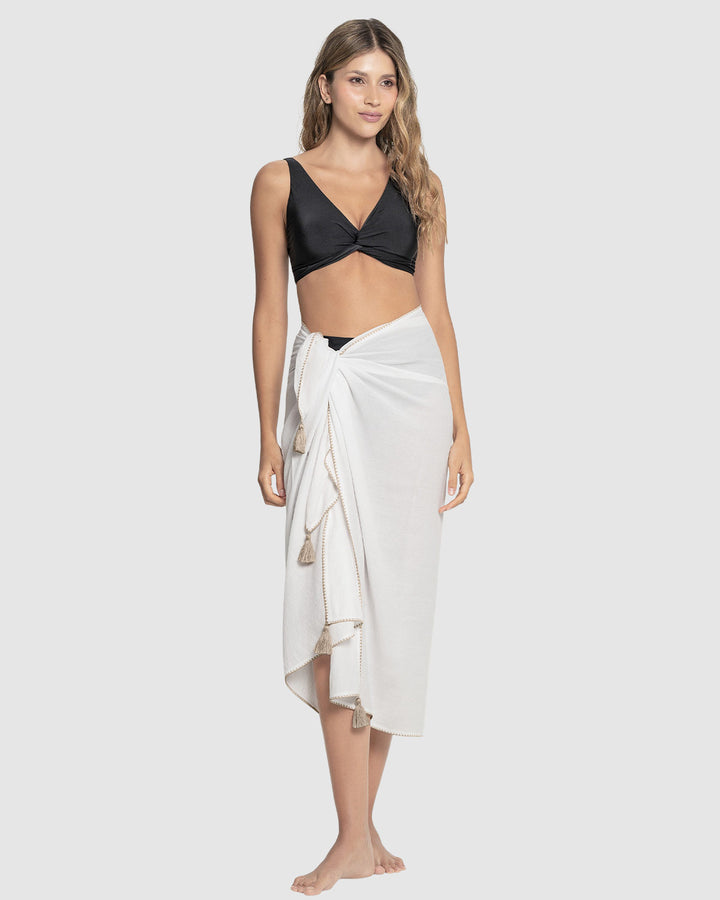 Pareo rectangular multiusos con borlas en las puntas