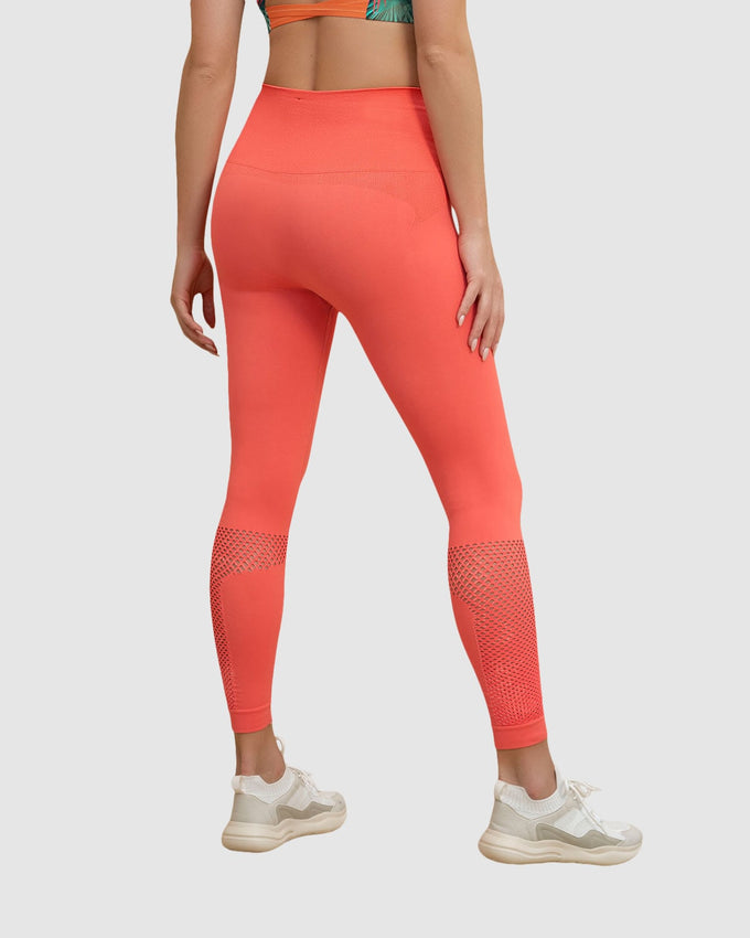Legging deportivo de tiro alto sin costuras con fajón doble tela en cintura y mallas transpirables#color_358-coral
