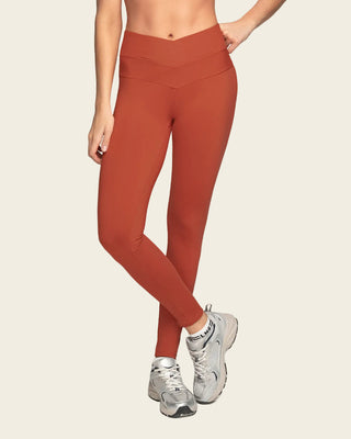 Legging deportivo de compresión con pretina cruzada en forma de V#color_336-rojo-canela