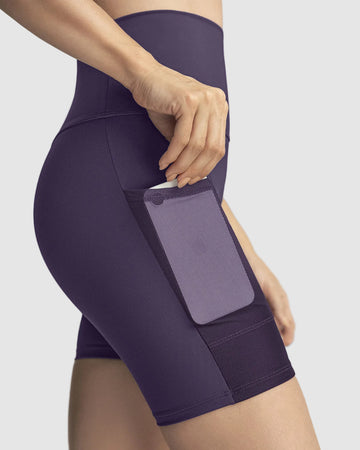 Short ciclista con bolsillo lateral y compresión de abdomen#color_450-morado