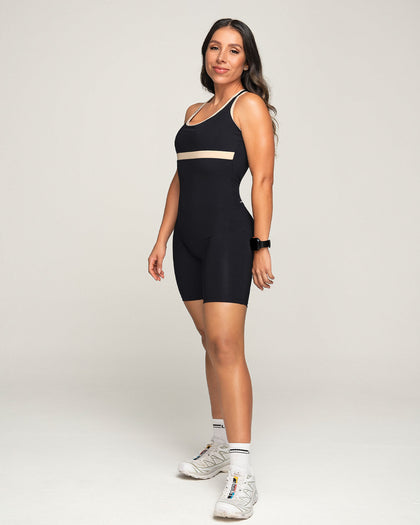 Enterizo corto deportivo compresión suave de abdomen#color_700-negro