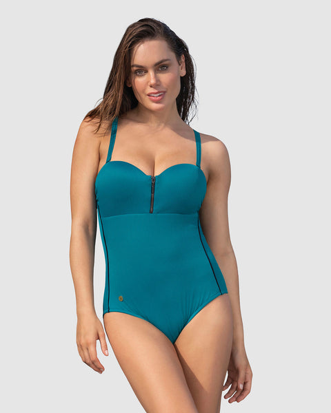 Vestido de baño de control suave en abdomen uso strapless o convencional#color_728-verde