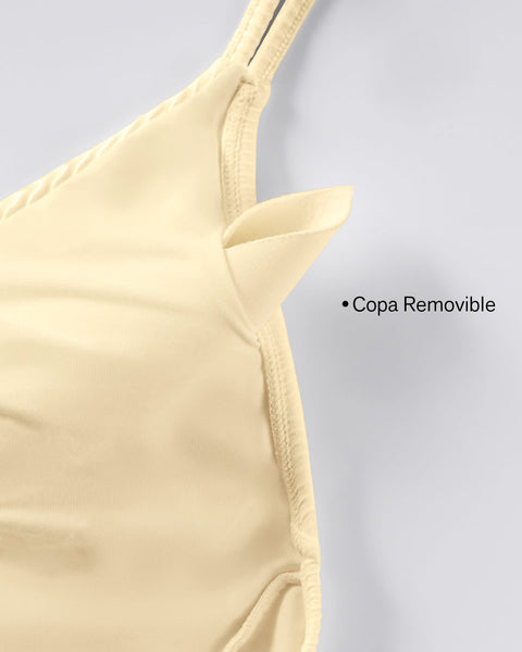 Traje de baño de compresión suave en abdomen con argolla ecoamigable#color_898-marfil