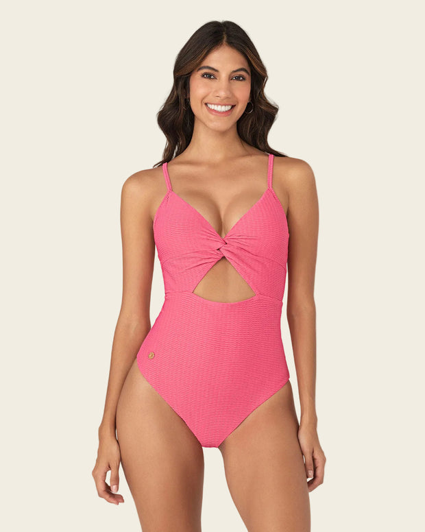 Traje de baño entero de compresión suave con detalle de escote cruzado
