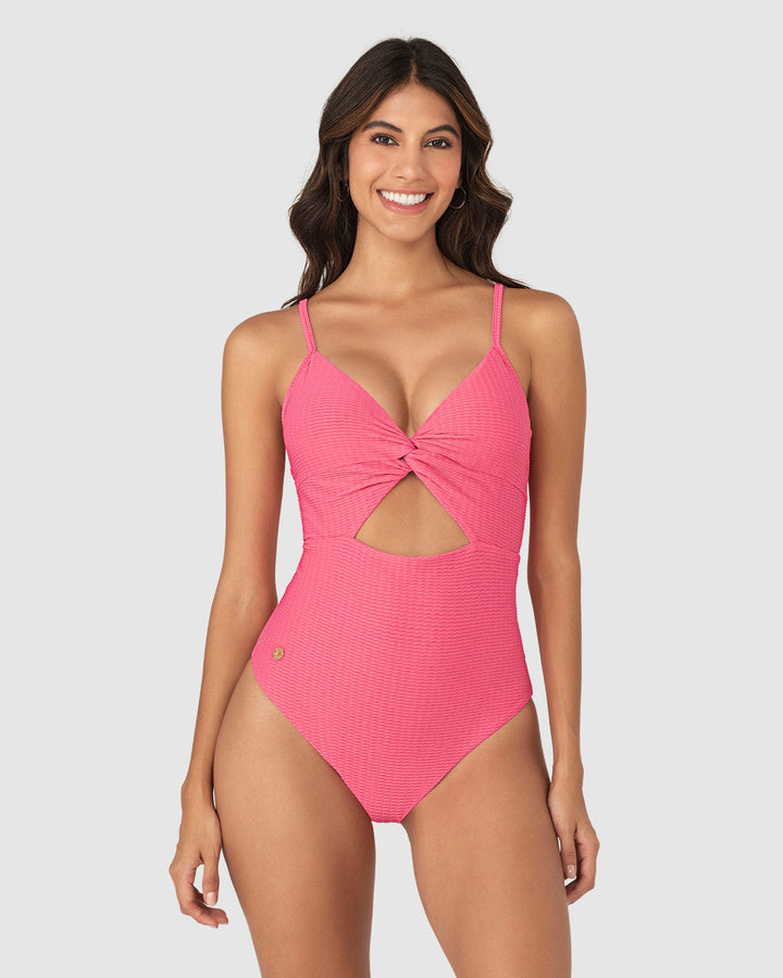 Traje de baño entero de compresión suave con detalle de escote cruzado