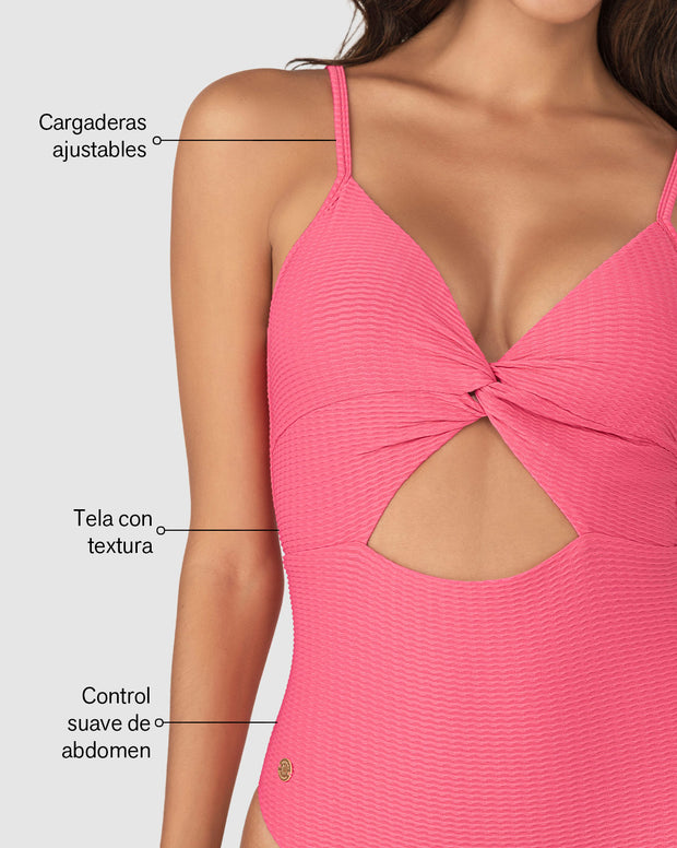 Traje de baño entero de compresión suave con detalle de escote cruzado