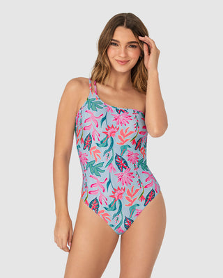 Traje de baño entero estampado de un solo hombro#color_485-estampado-flores