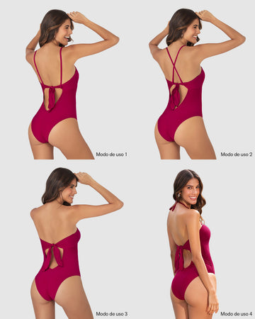 Traje de baño entero con espalda ajustable#color_333-rojo