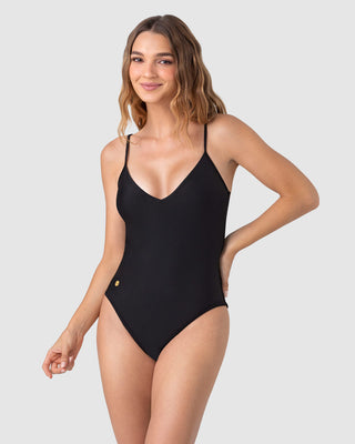 Traje de baño entero con tiras anudables en espalda#color_700-negro