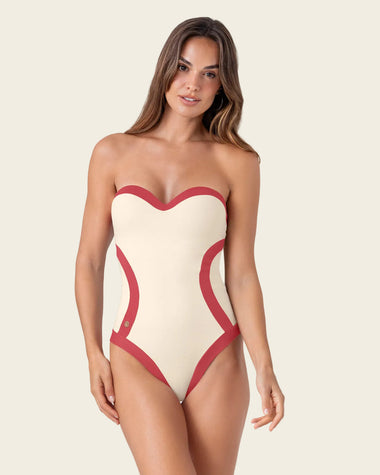Traje de baño de compresión con cortes efecto reloj de arena#color_898-marfil