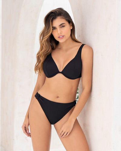 Bikini con escote profundo varilla libre con realce medio de busto#color_700-negro
