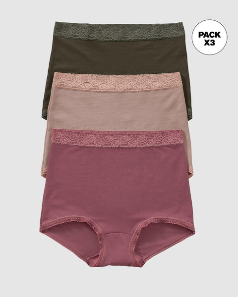 Paquete x3 panties clásicos de ajuste y cubrimiento total#color_s22-vino-verde-rosa
