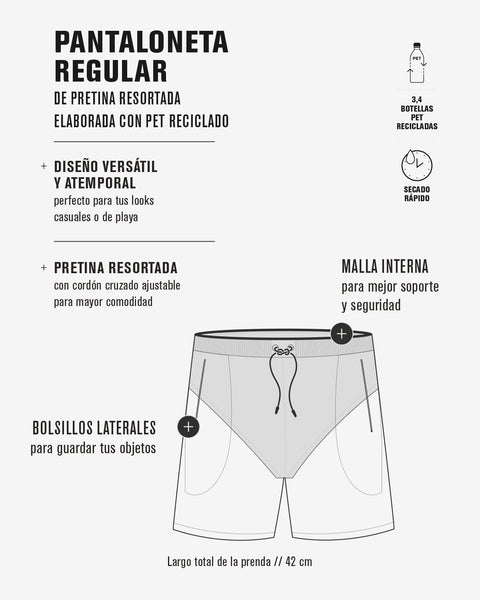 Pantaloneta corta de baño para hombre elaborada con PET reciclado#color_712-estampado-negro