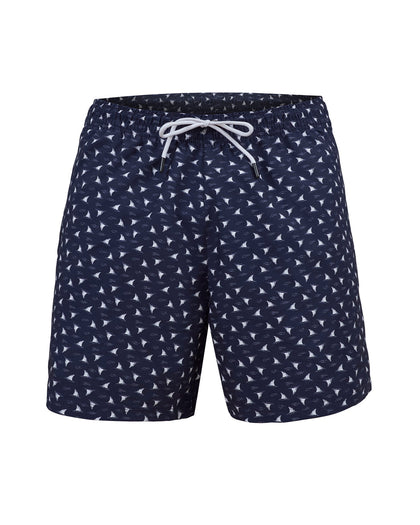 Pantaloneta de baño masculina con práctico bolsillo al lado derecho#color_058-estampado-azul-aleta-tiburon