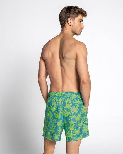Pantaloneta de baño masculina con práctico bolsillo al lado derecho#color_254-estampado-palmeras