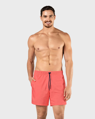 Pantaloneta de baño masculina con práctico bolsillo al lado derecho#color_358-coral