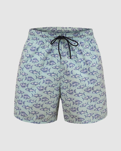 Pantaloneta de baño masculina con práctico bolsillo al lado derecho#color_620-estampado-peces