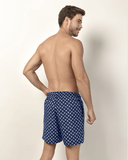 Pantaloneta de baño masculina con práctico bolsillo al lado derecho#color_a02-estampado-azul