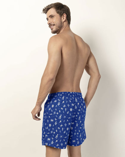 Pantaloneta de baño masculina con práctico bolsillo al lado derecho#color_a04-estampado-azul