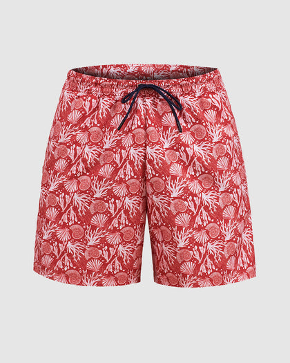 Pantaloneta de baño masculina con práctico bolsillo al lado derecho#color_a33-estampado-coral-rojo