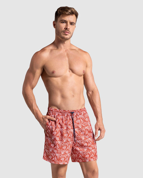 Pantaloneta de baño masculina con práctico bolsillo al lado derecho#color_a33-estmado-coral-rojo