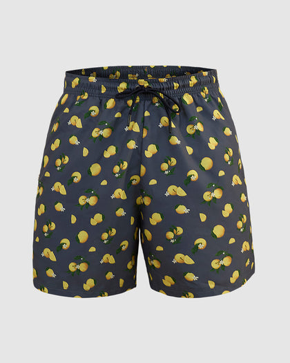 Pantaloneta de baño masculina con práctico bolsillo al lado derecho#color_a62-estampado-azul-limones