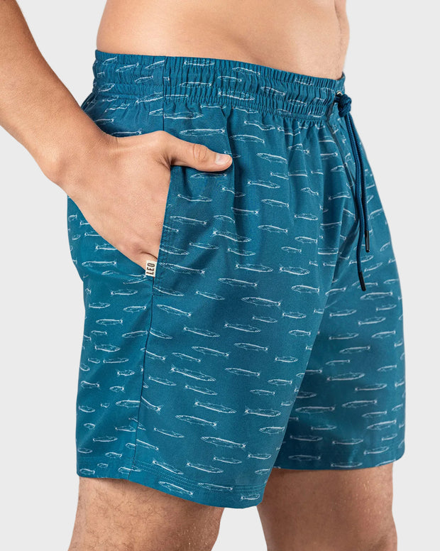 Pantaloneta de baño masculina con práctico bolsillo al lado derecho