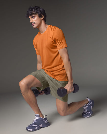 Camiseta deportiva masculina semiajustada de secado rápido#color_202-naranja