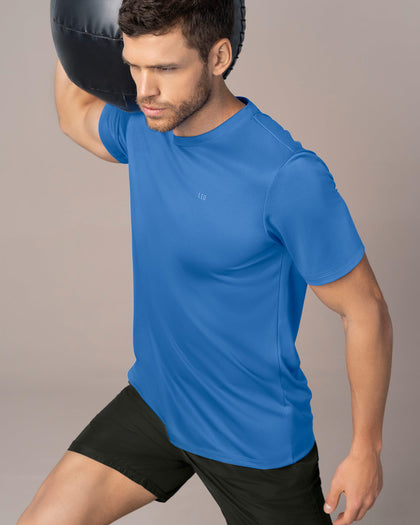 Camiseta deportiva masculina semiajustada de secado rápido#color_528-azul