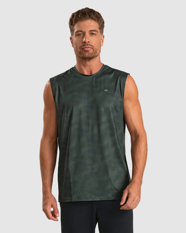 Camiseta manga sisa deportiva y de secado rápido para hombre#color_661-estampado-verde