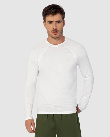 Camiseta deportiva masculina manga larga con protección UV#color_000-blanco