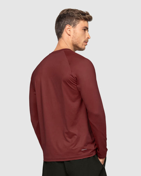 Camiseta deportiva masculina manga larga con protección UV#color_419-vinotinto