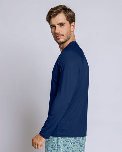 Camiseta deportiva masculina manga larga con protección UV#color_559-azul-oscuro