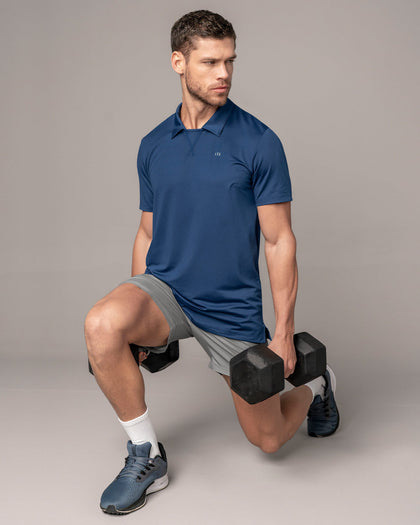 Camiseta deportiva transpirable con cuello tipo polo#color_559-azul-oscuro