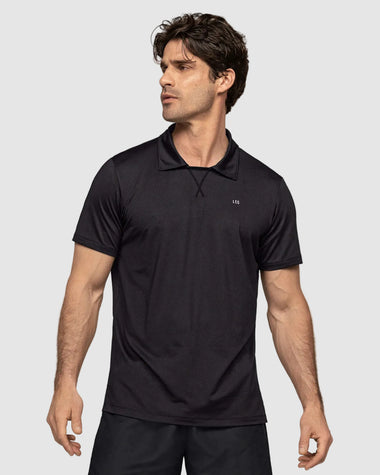 Camiseta deportiva transpirable con cuello tipo polo#color_700-negro