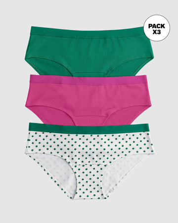 Paquete x3 panties estilo hipster en algodón#color_s64-bolas-verdes-verde-fucsia