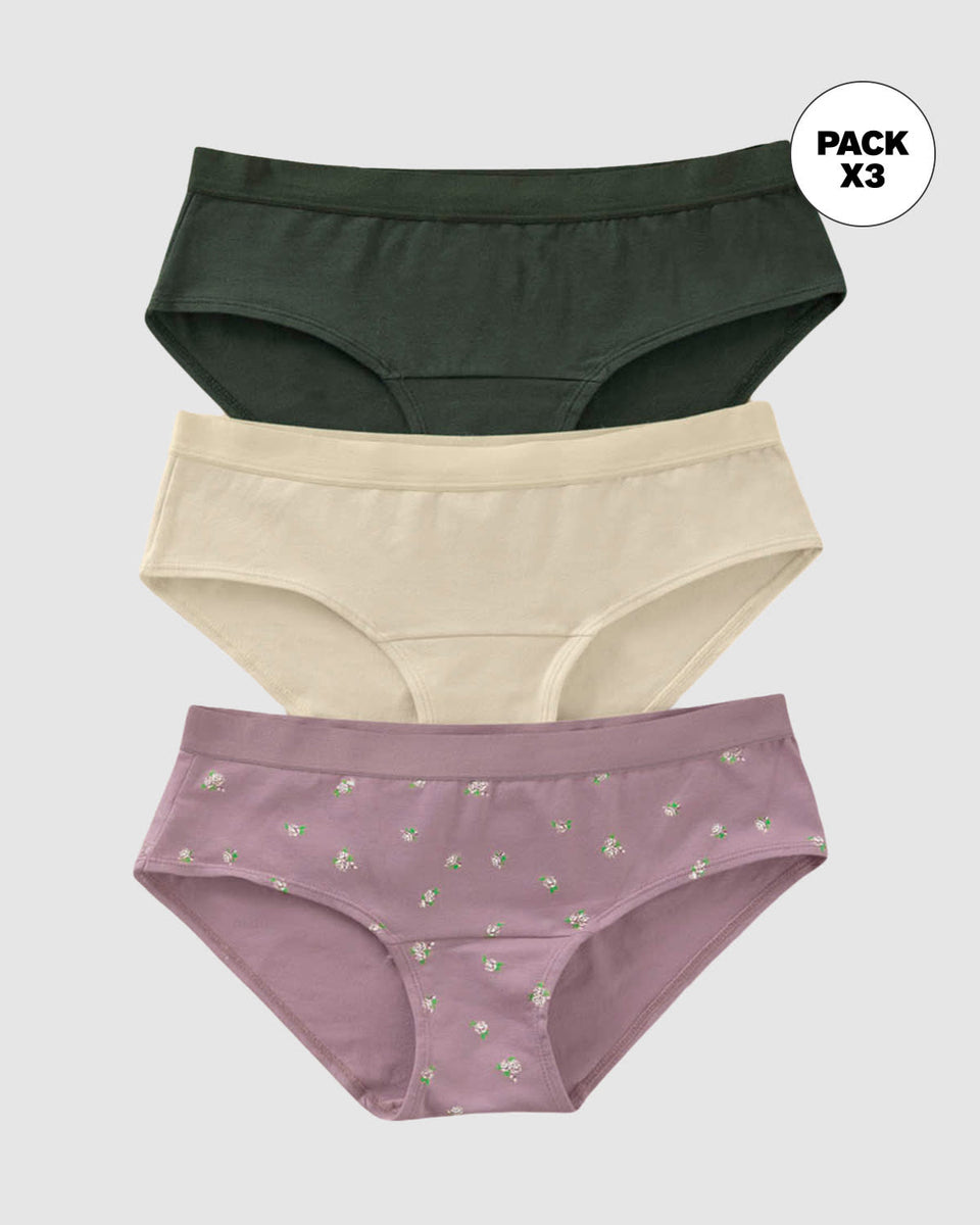 Paquete x 3 panties estilo hípster en algodón